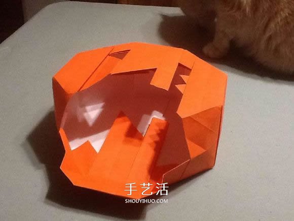 立体南瓜灯的折纸图解 手工复杂南瓜灯的折法(图57) 立体南瓜灯的折纸图解 手工复杂南瓜灯的折法(图57)
