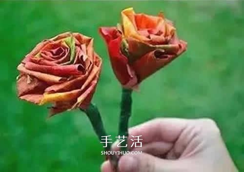 落叶制作玫瑰花图解 枫叶玫瑰花的做法步骤(图9) 落叶制作玫瑰花图解 枫叶玫瑰花的做法步骤(图9)