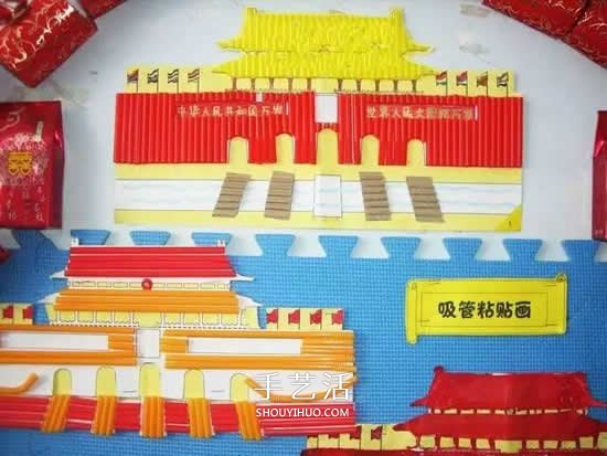 国庆节手工:利用废弃物制作天安门拼贴画(图2) 国庆节手工:利用废弃物制作天安门拼贴画(图2)
