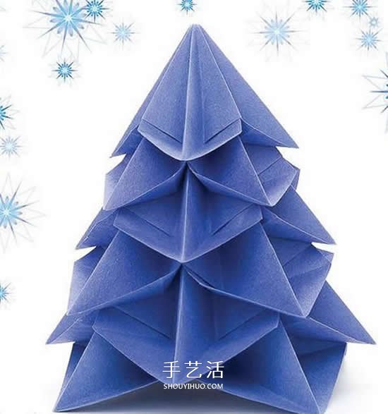 八边形纸折圣诞树图解 立体叠合圣诞树的折法(图1)