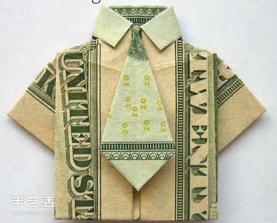 美元折纸短袖T恤的图解教程 自带可爱小领带 - 诺云双维造物网