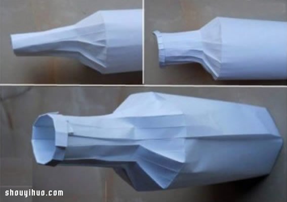 折纸立体酒瓶花瓶的折法图解教程(图9) 折纸立体酒瓶花瓶的折法图解教程(图9)