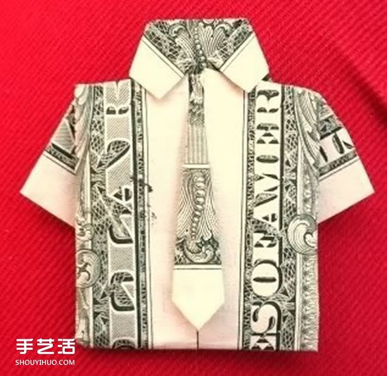 美元折纸短袖T恤的图解教程 自带可爱小领带(图19) 美元折纸短袖T恤的图解教程 自带可爱小领带(图19)